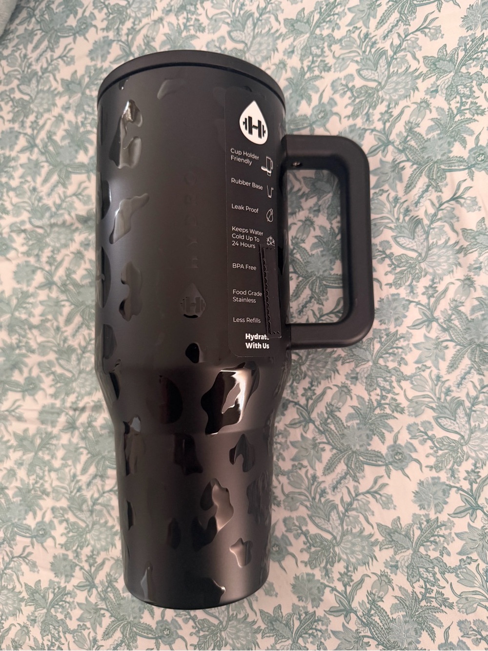 HydroJug Black Glossy Leopard-Pattern Travel Mug with Handle